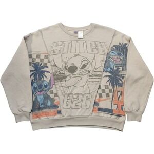 Disney Stitch Graphic Sweatshirt Mens Large Cool Gray Paneled Crewneck Disney